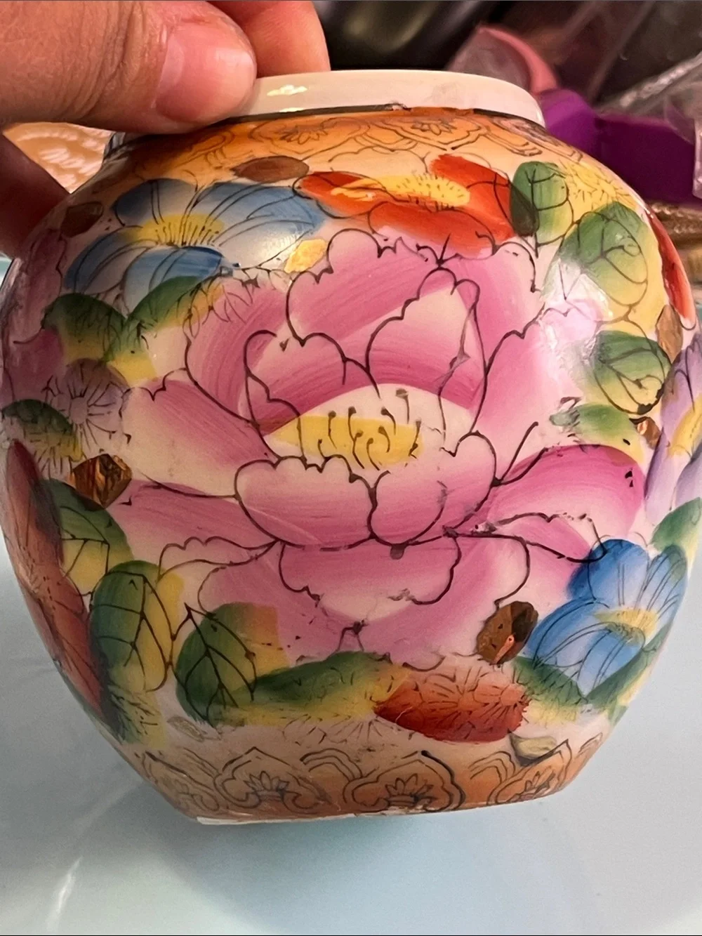 Hand-Painted Floral Ceramic Vase — Multicolor Accent